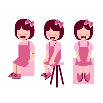 Set Of Little Girl Sitting On Chair vector