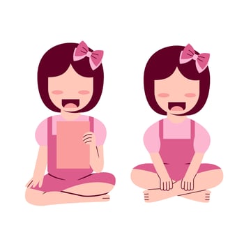 Set Of Little Girl Sitting On Floor vector