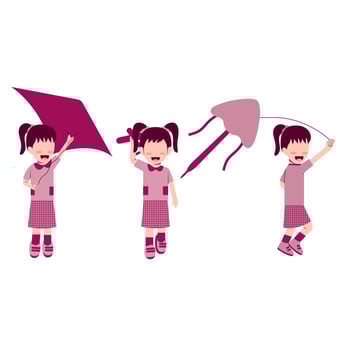 Set Of Little Girl Playing Kite vector