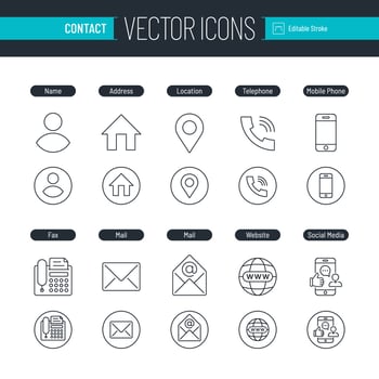 Contact Outline Icon Set vector