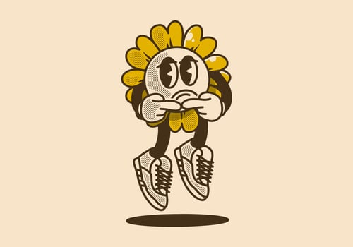 Sunflower mascot character with sad expression vector