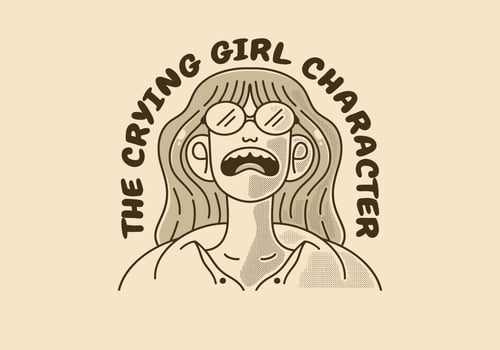 Vintage mascot character of girl crying vector