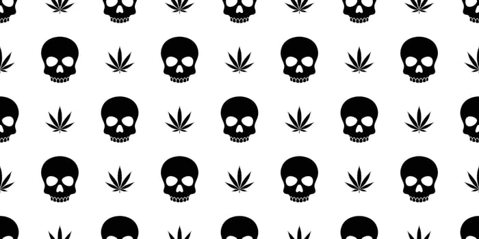 skull Crossbones seamless pattern Halloween vector Marijuana weed cannabis pirate bone Ghost poison scarf isolated repeat wallpaper tile background