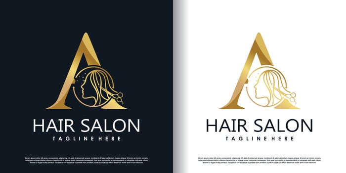 initial a logo design with hair cut icon and creative concept premium vector