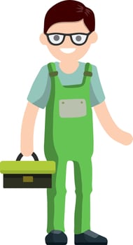 Cartoon illustration - technician man in uniform. young boy worker. Male mechanic witht ool box. repair specialist guy with equipment vector