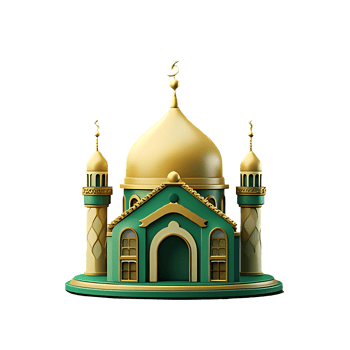 Green and gold Mosque 3D Illustration. png