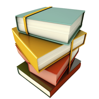 Books stacked on top of each other on transparent background, created with png