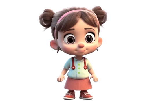 Polite happy little cartoon style girl on transparent background, created with png