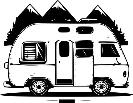 Camper, Black and White Vector illustration