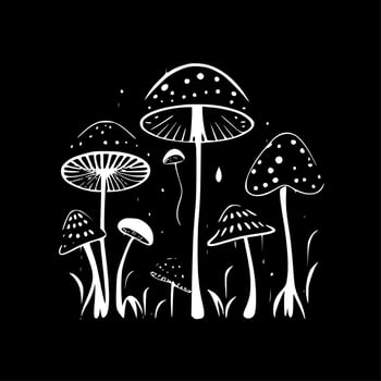 Mushrooms, Black and White Vector illustration