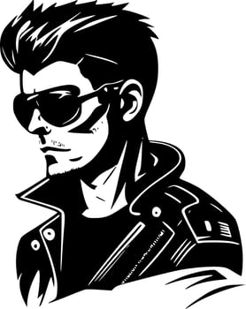 Biker, Black and White Vector illustration