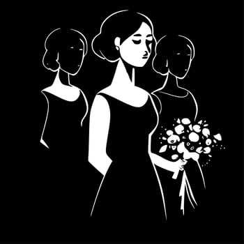 Bridesmaid, Black and White Vector illustration