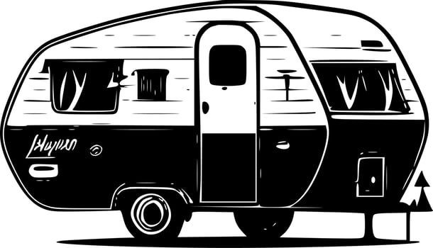 Camper - Black and White Isolated Icon - Vector illustration