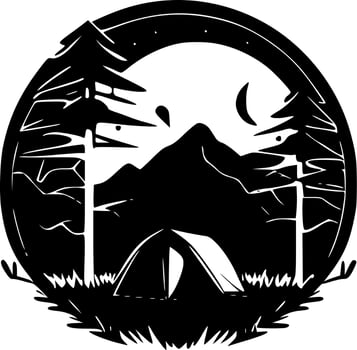 Camping, Black and White Vector illustration