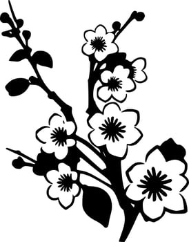 Cherry Blossom, Black and White Vector illustration