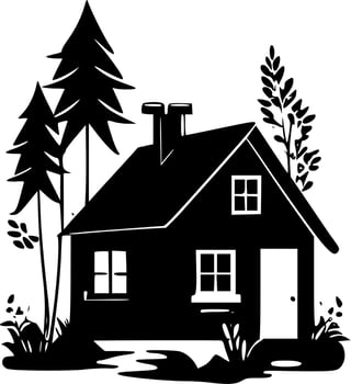 Cottage, Black and White Vector illustration