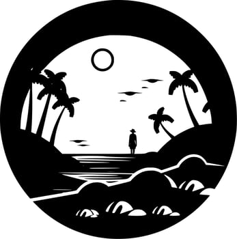 Beach Background - Black and White Isolated Icon - Vector illustration