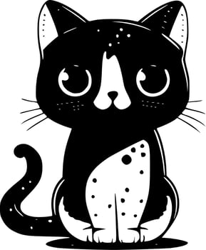 Cute Cat - Black and White Isolated Icon - Vector illustration