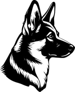 German Shepherd, Black and White Vector illustration