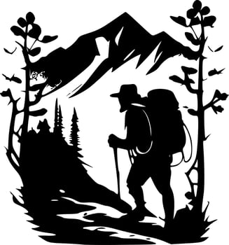 Hiking, Black and White Vector illustration