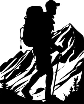Hiking, Black and White Vector illustration