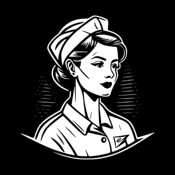 Nurse, Black and White Vector illustration