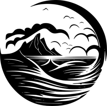 Ocean - Black and White Isolated Icon - Vector illustration