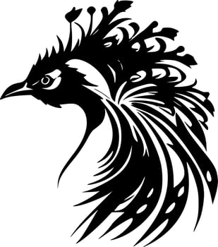 Peacock, Black and White Vector illustration