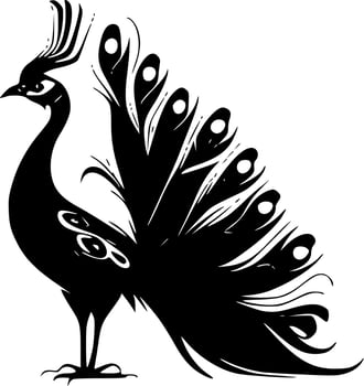 Peacock, Black and White Vector illustration