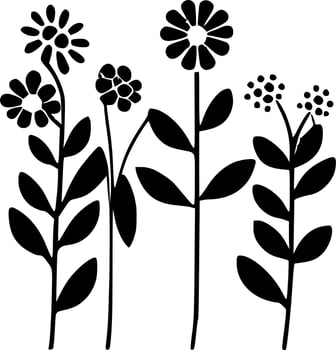 Spring Flowers, Black and White Vector illustration