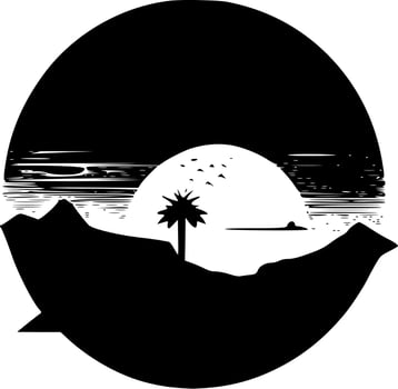 Sunset, Black and White Vector illustration