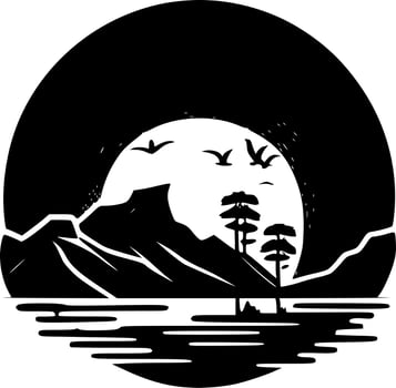 Sunset, Black and White Vector illustration
