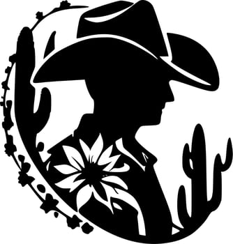 Cowboy, Black and White Vector illustration