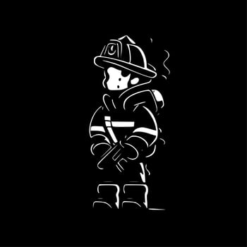 Firefighter, Black and White Vector illustration