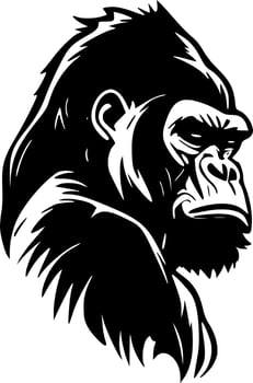 Gorilla Head, Black and White Vector illustration