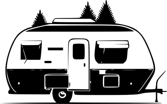 Camper, Black and White Vector illustration