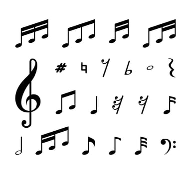 Vector illustration of musical notes on white background