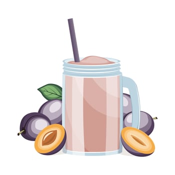 Glass of plum fruit juice isolated on white background. Vector illustration