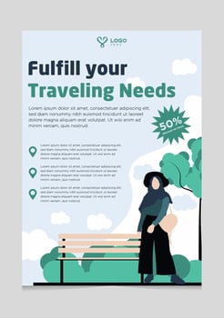 Traveling Islamic Woman to the nature Brochure Template vector