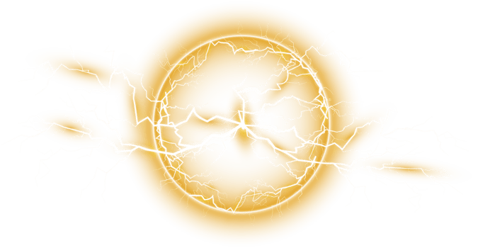 Yellow ball lightning on a transparent background. Abstract electric lightning strike. Light flash, thunder, spark. PNG. png