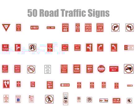 set of 50 road traffic signs vector