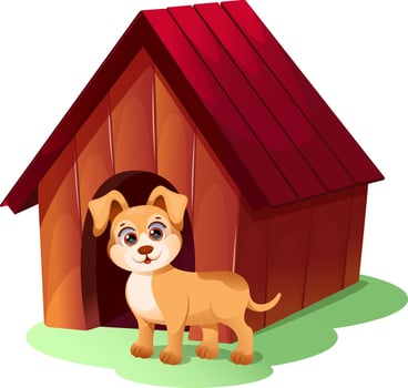 A cheerful cartoon dog near doghouse vector