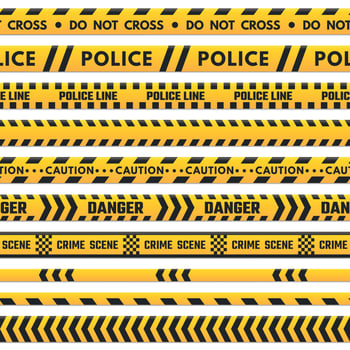 Police black and yellow line do not cross. Barricade boundary isolated by danger tape. Crime scene barrier stripes vector set
