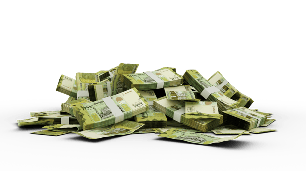 3D Stack of 50 Yemeni Rial notes isolated on transparent background png