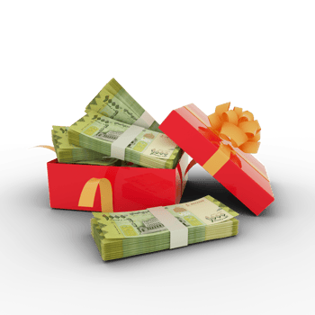 Stack of Yemeni Rial notes inside an open red gift box. Bundles of Yemeni Rial inside a gift box. 3d rendering of money inside box isolated on transparent background png