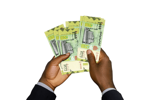 Black Hands in suit holding 3D rendered  Yemeni Rialnotes png