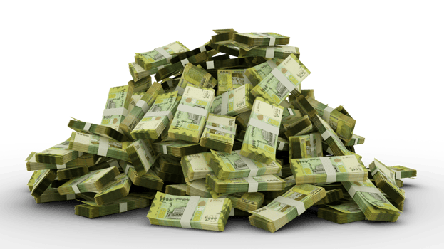 Big pile of Yemeni Rial notes a lot of money over transparent background. 3d rendering of bundles of cash png