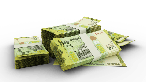 3D Stack of Yemeni Rial notes isolated on transparent background png