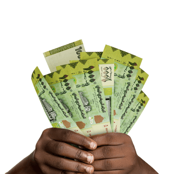 Black hands holding 3D rendered 50 yemeni rial notes. closeup of Hands holding yemeni currency notes png