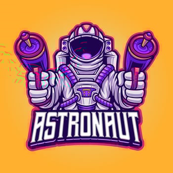 Astronaut shooting with weapon mascot logo vector